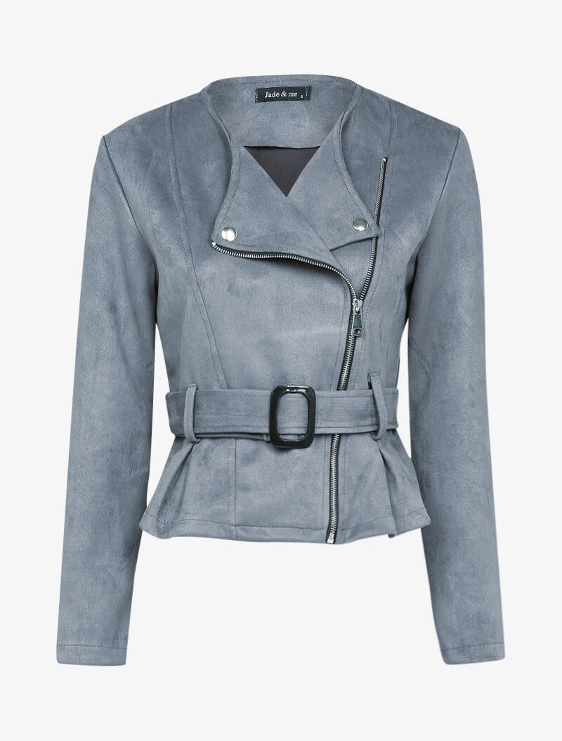 Perfecto péplum en suédine - Gris foncé
