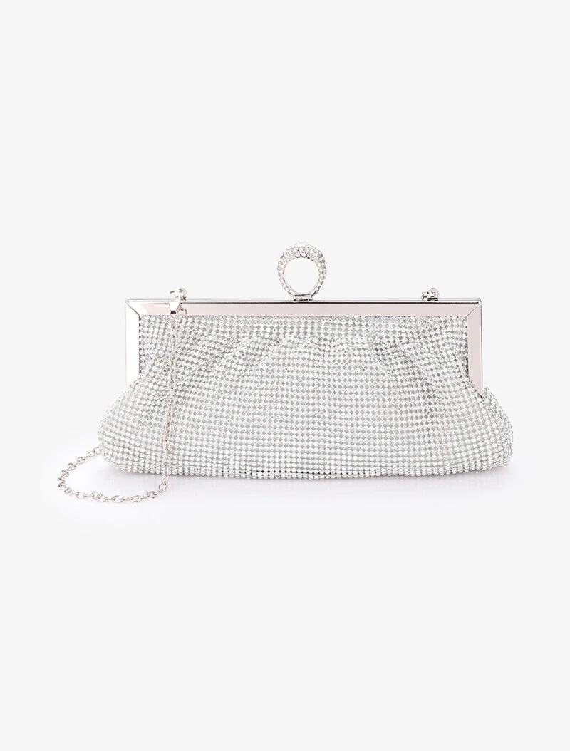 Pochette style bourse à strass et fermoir bague - Argent