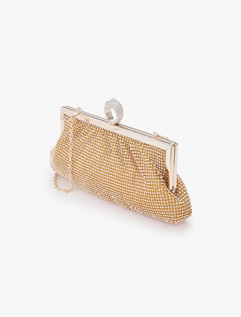 Pochette style bourse à strass et fermoir bague - Or - Image 2