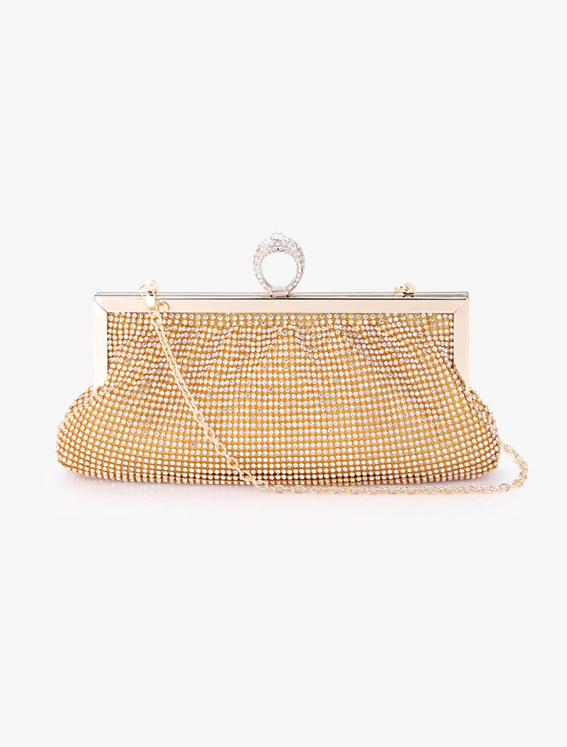 Pochette style bourse à strass et fermoir bague - Or - Image 3