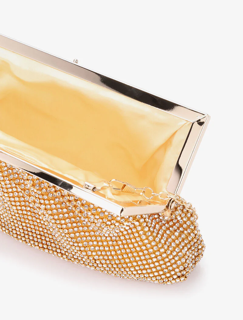 Pochette style bourse à strass et fermoir bague - Or - Image 4