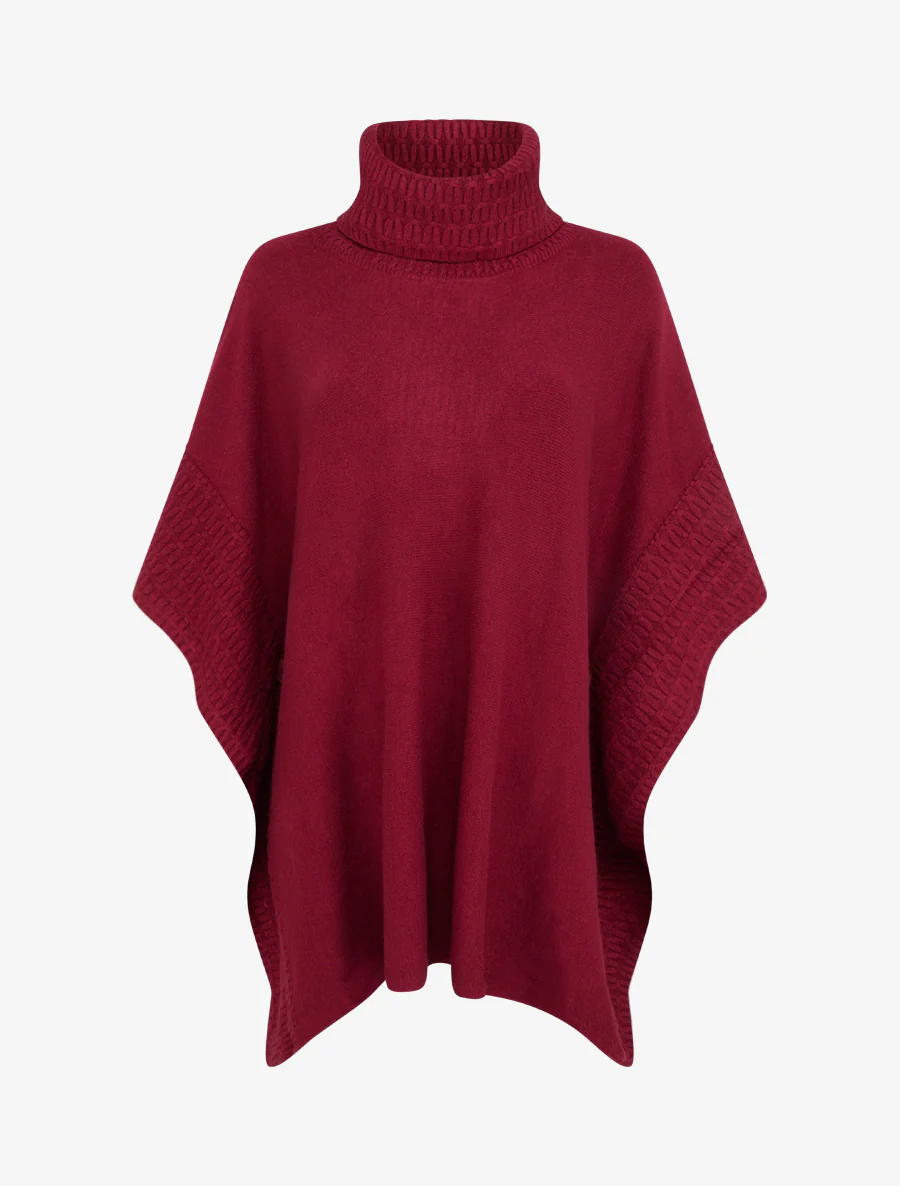 Poncho à col roulé - Lie de vin