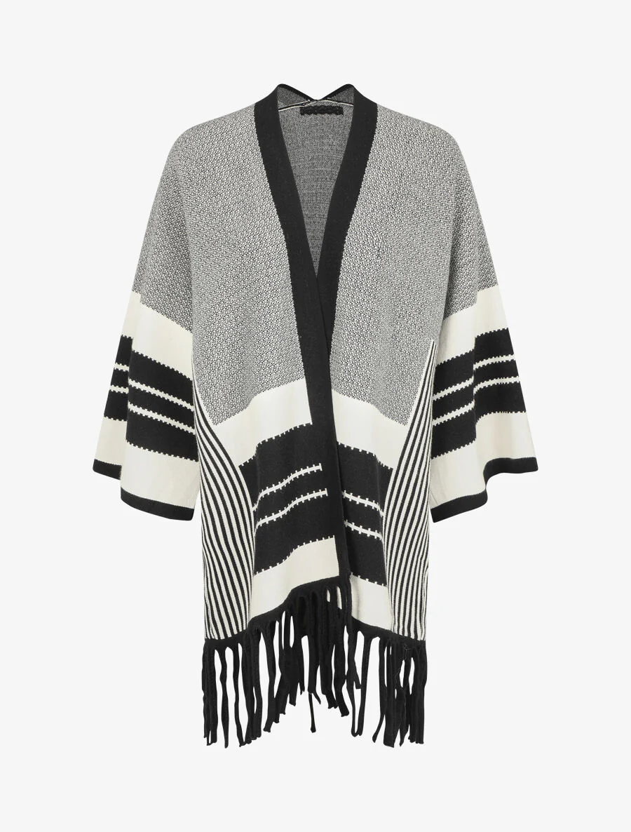 Poncho à imprimé graphique et franges - Noir - Image 2