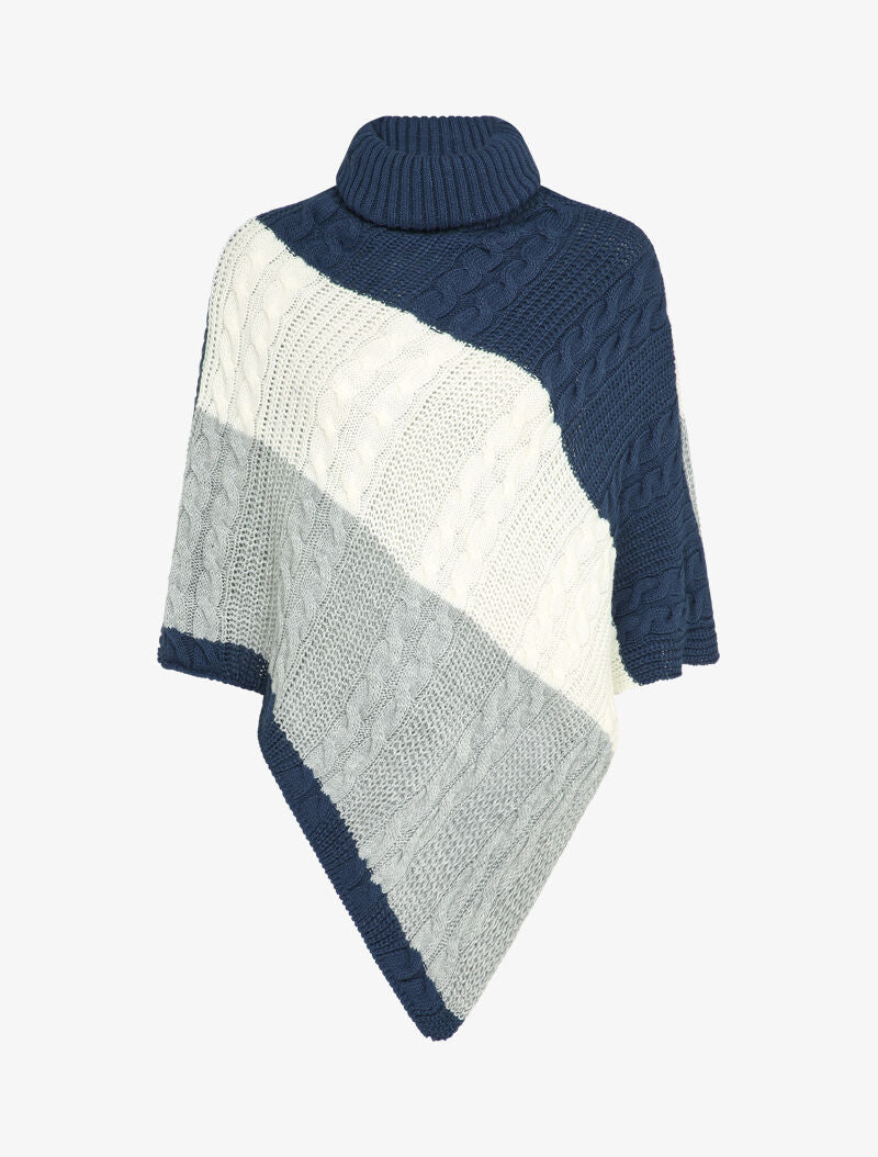 Poncho asymétrique à bandes colorées - Bleu marine