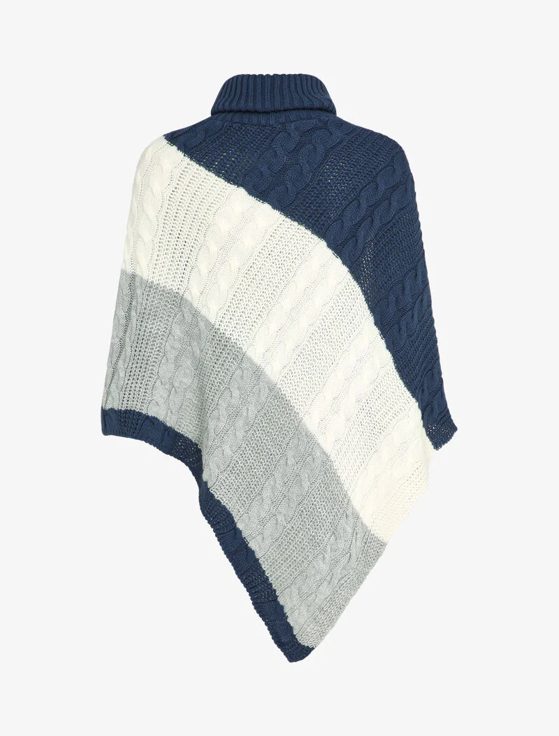 Poncho asymétrique à bandes colorées - Bleu marine - Image 2