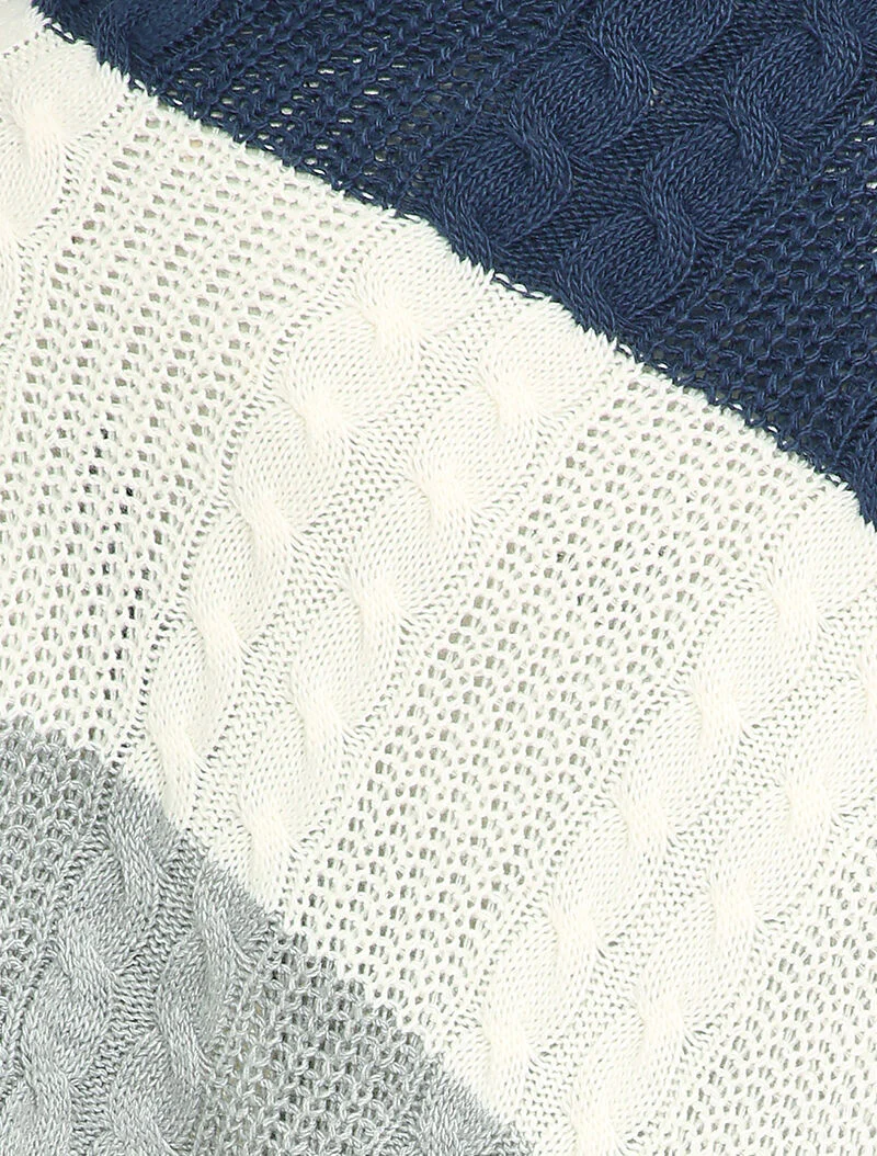 Poncho asymétrique à bandes colorées - Bleu marine - Image 3