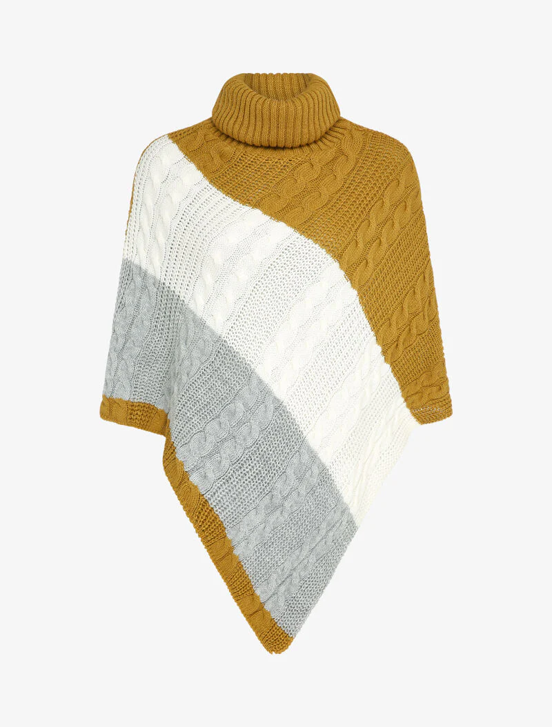 Poncho asymétrique à bandes colorées - Moutarde