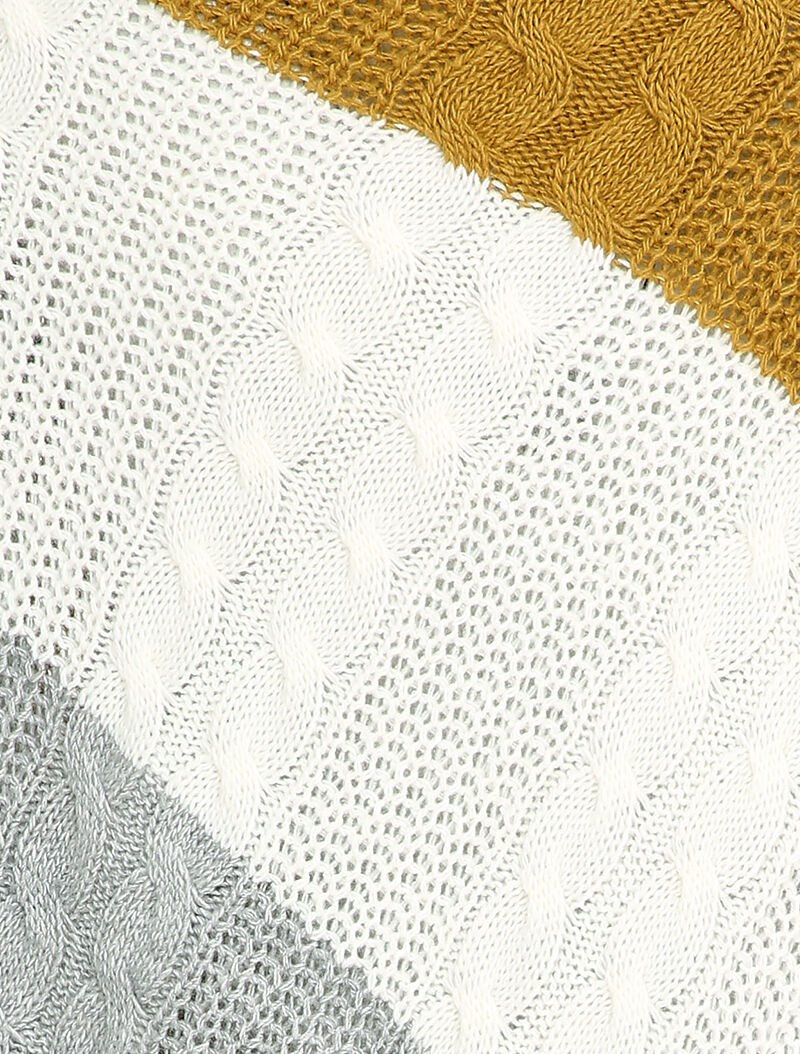 Poncho asymétrique à bandes colorées - Moutarde - Image 3