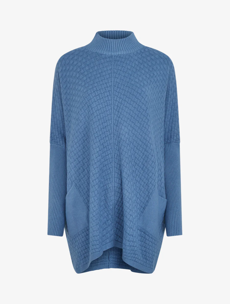 Poncho asymétrique à col montant - Bleu - Image 2