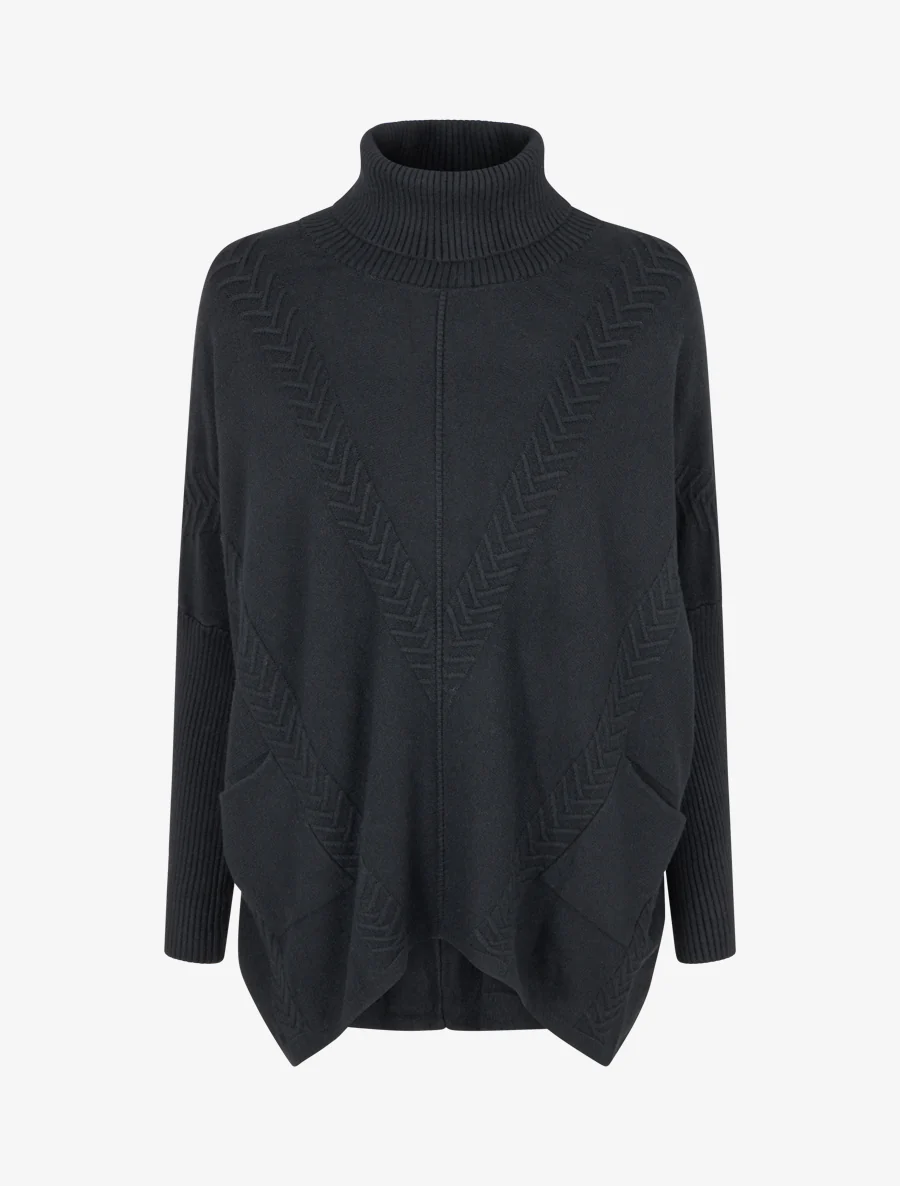 Poncho asymétrique à col roulé - Noir