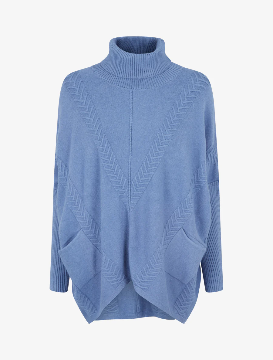 Poncho asymétrique à col roulé - Bleu