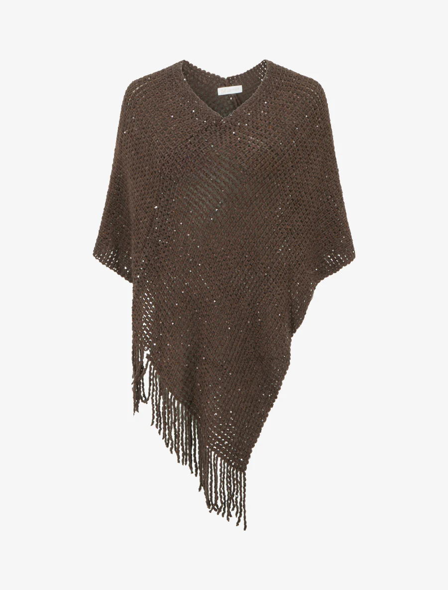 Poncho asymétrique à détail sequins - Marron