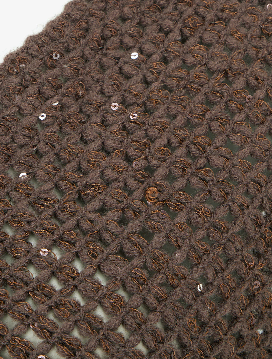 Poncho asymétrique à détail sequins - Marron - Image 3