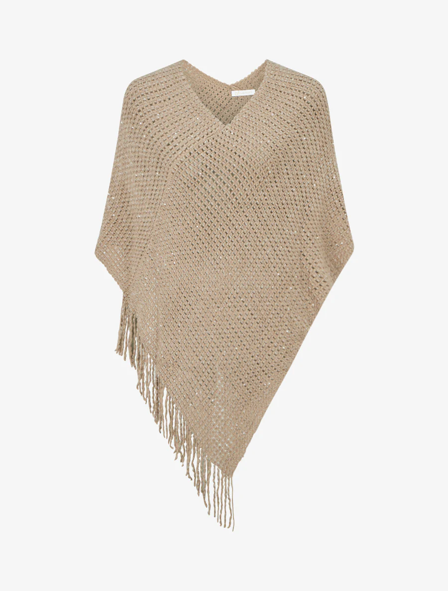 Poncho asymétrique à détail sequins - Beige