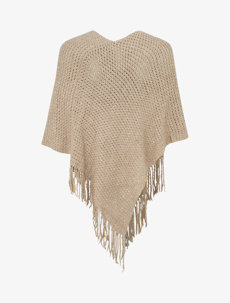 Poncho asymétrique à détail sequins - Beige - Image 2