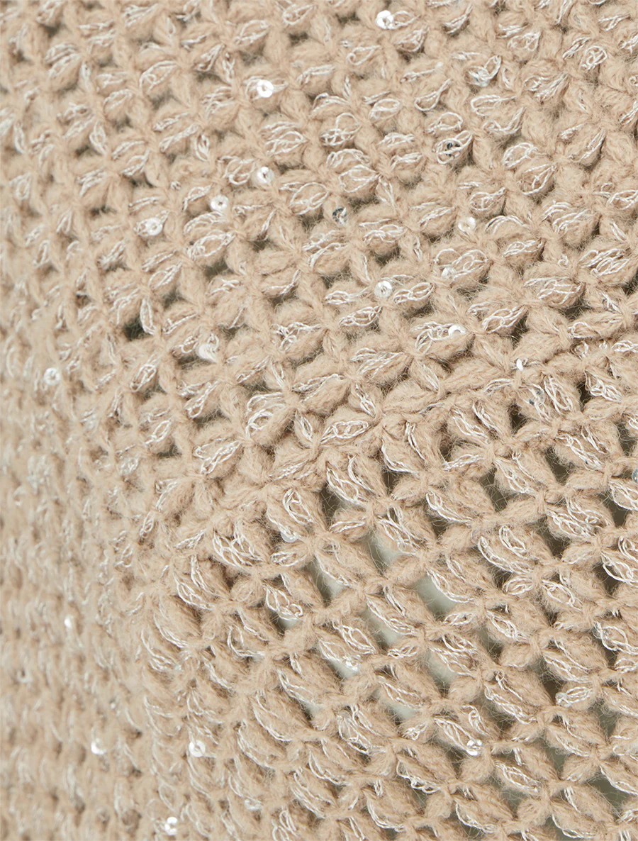 Poncho asymétrique à détail sequins - Beige - Image 3