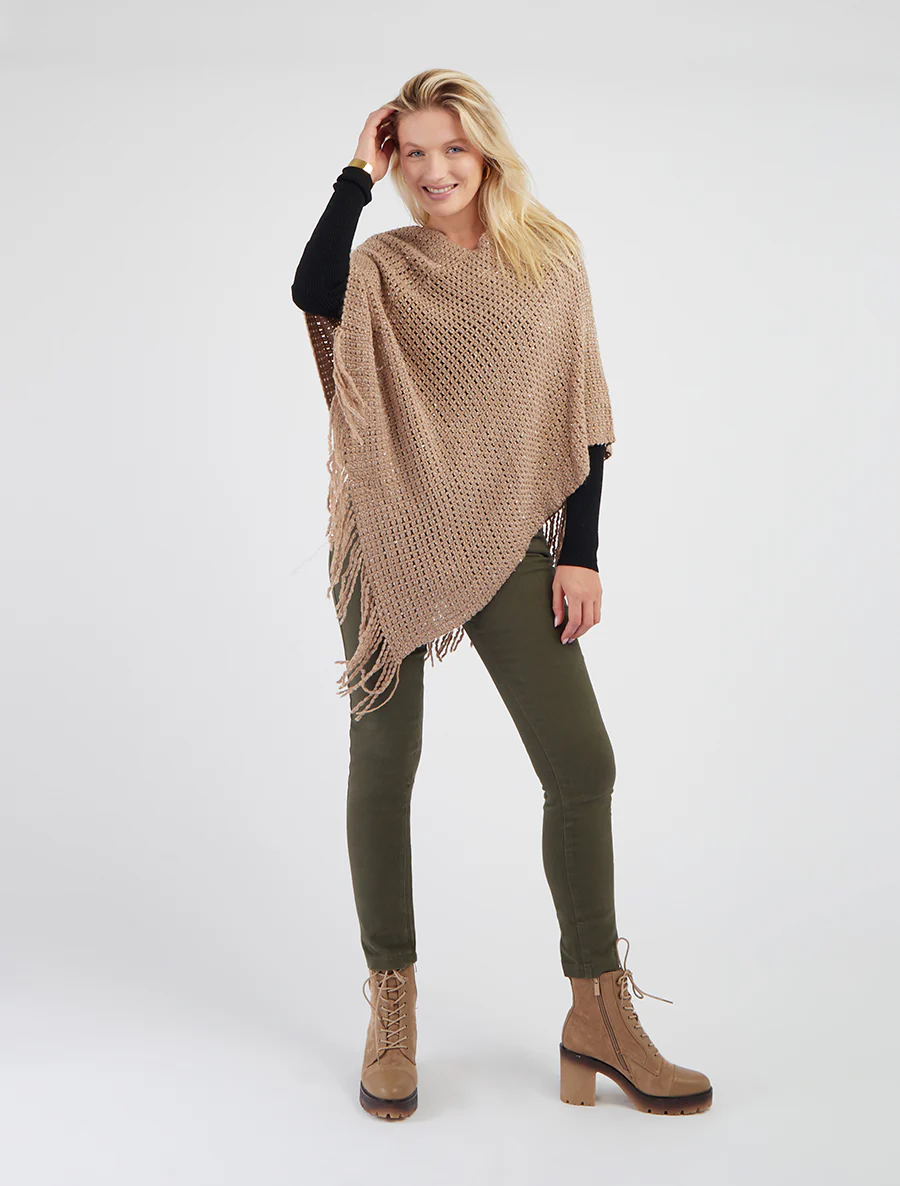 Poncho asymétrique à détail sequins - Beige - Image 4