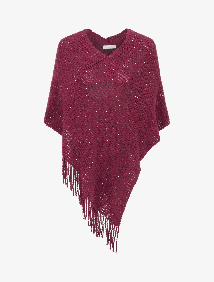 Poncho asymétrique à détail sequins - Prune