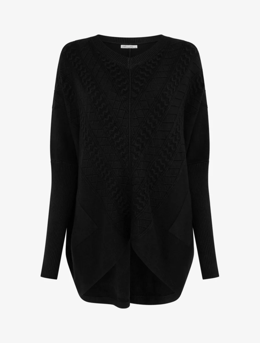 Poncho asymétrique à manches longues et poches - Noir