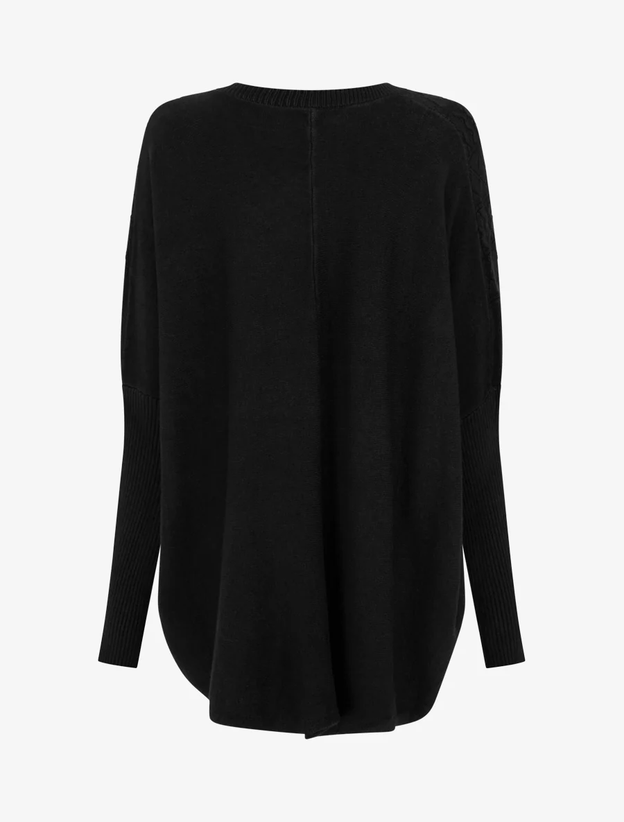 Poncho asymétrique à manches longues et poches - Noir - Image 2
