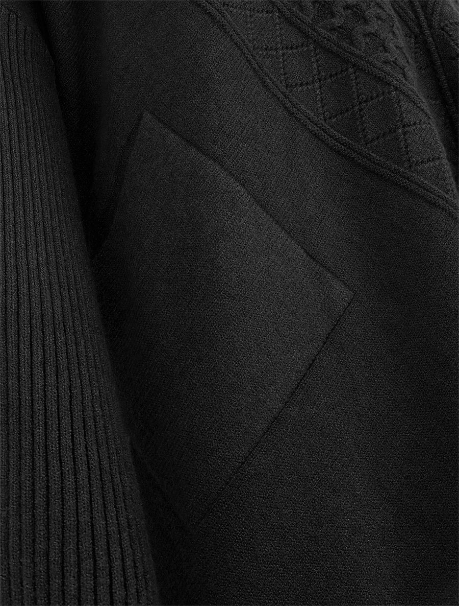 Poncho asymétrique à manches longues et poches - Noir - Image 3