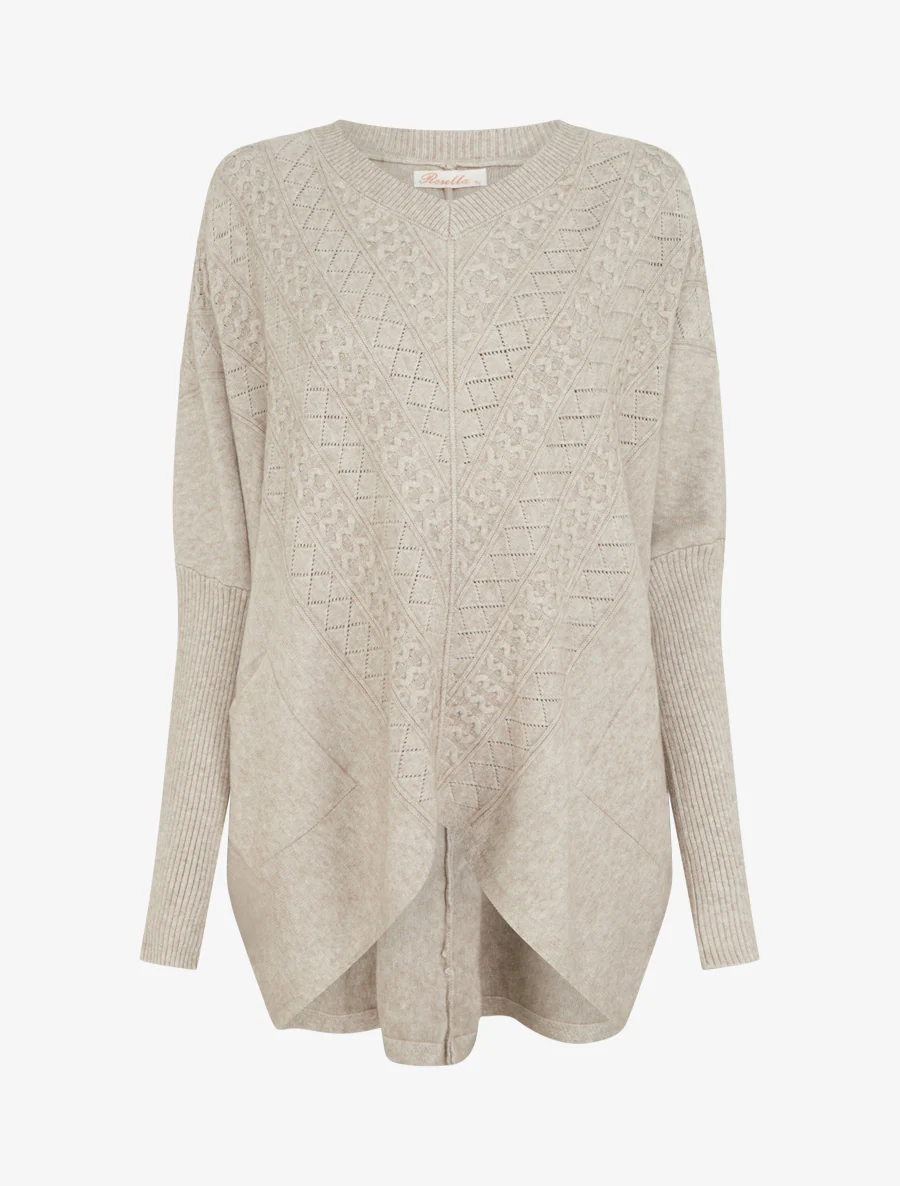 Poncho asymétrique à manches longues et poches - Taupe
