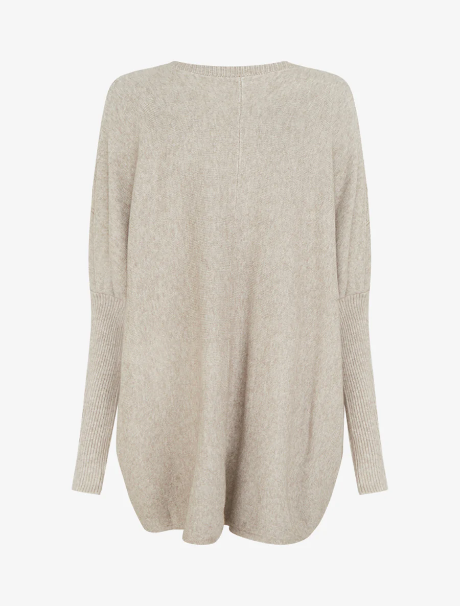 Poncho asymétrique à manches longues et poches - Taupe - Image 2