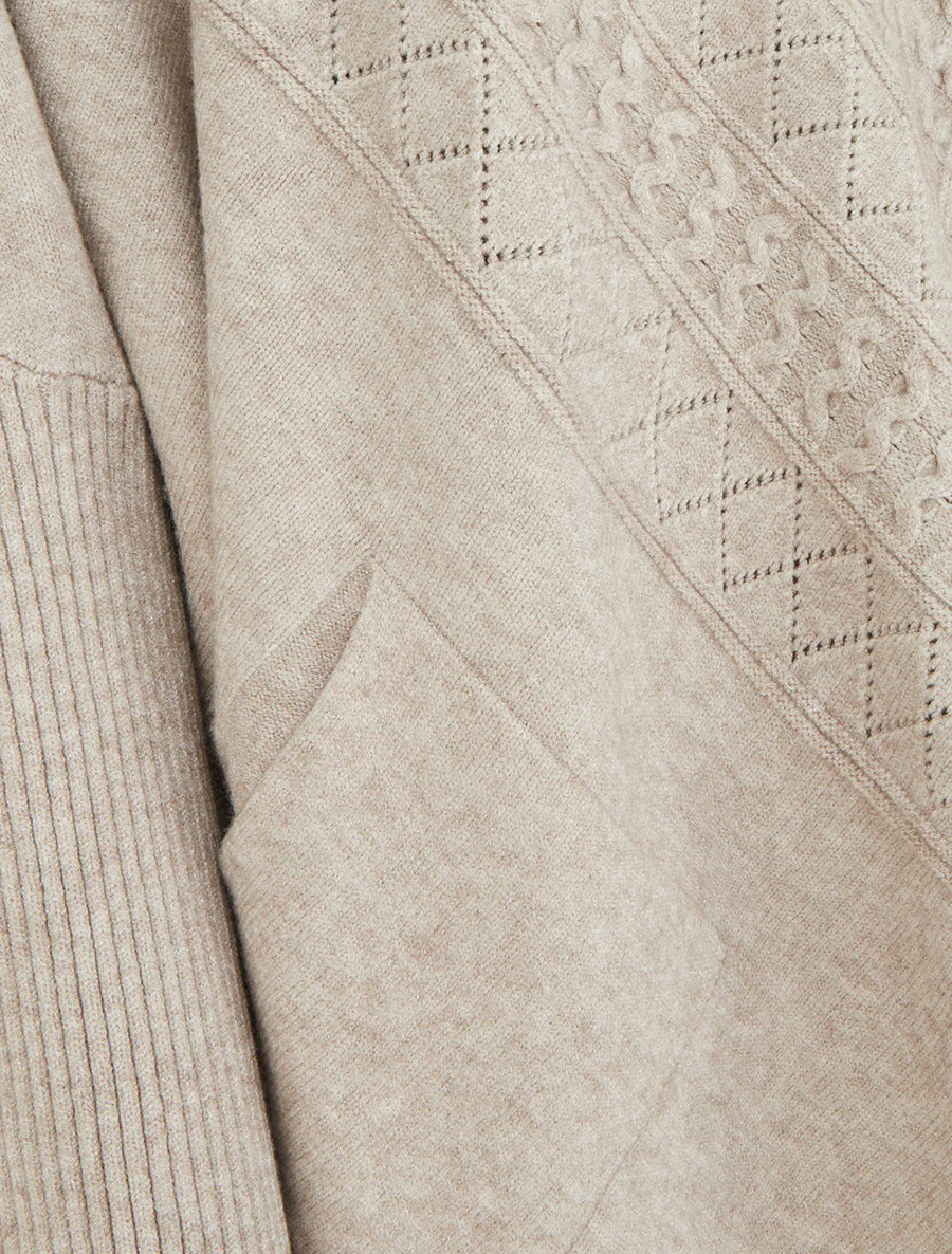 Poncho asymétrique à manches longues et poches - Taupe - Image 3