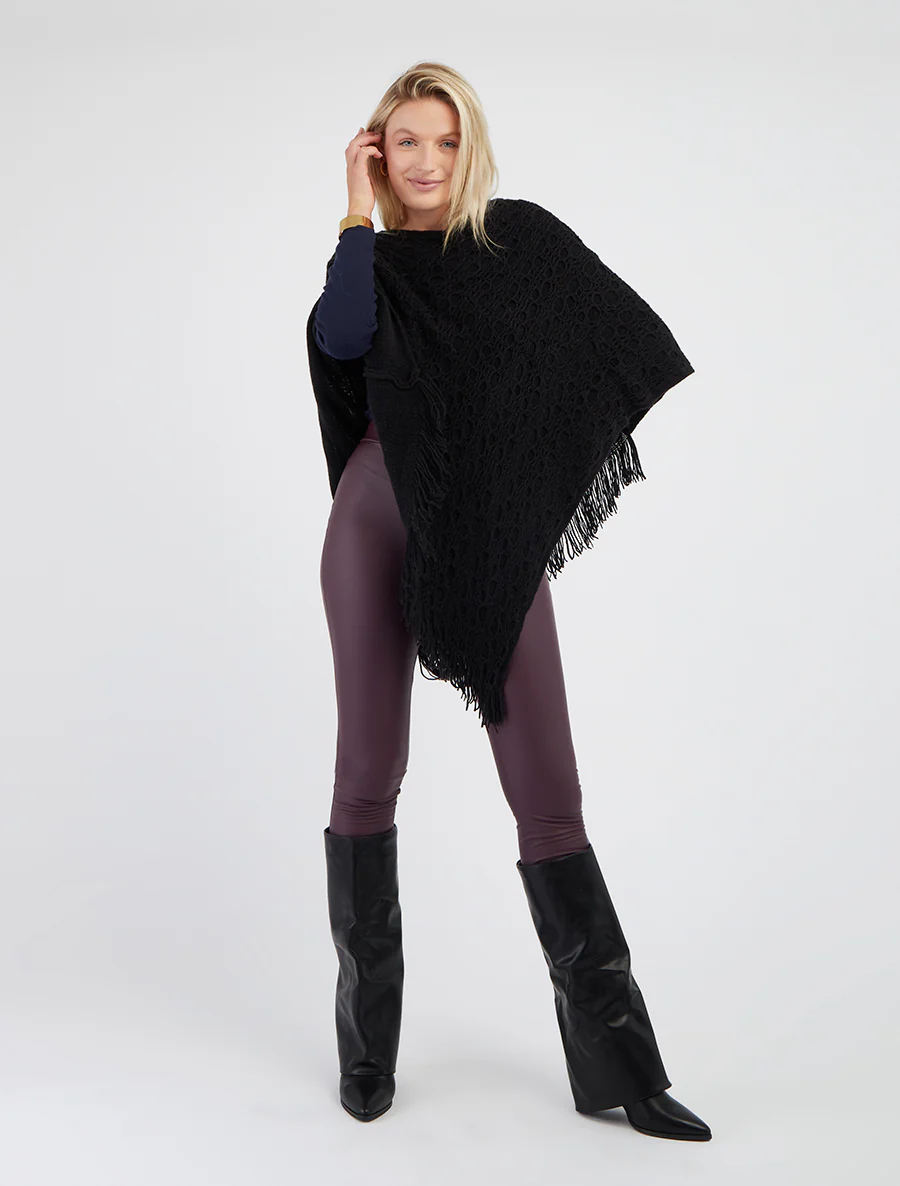 Poncho asymétrique uni à franges - Noir - Image 4