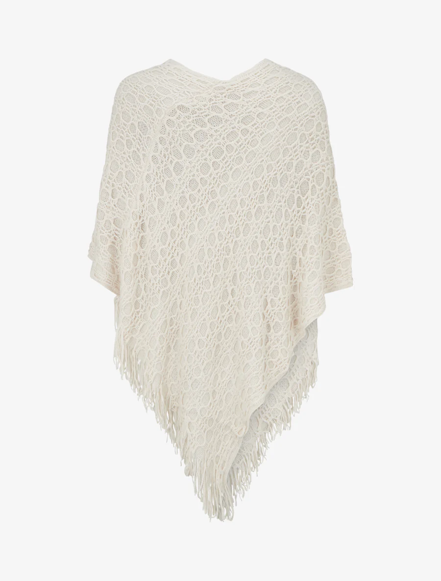 Poncho asymétrique uni à franges - Beige - Image 3