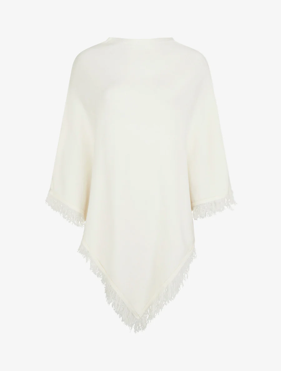 Poncho en maille à franges - Blanc