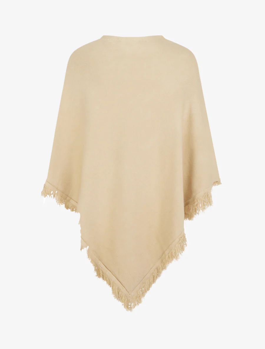 Poncho en maille à franges - Beige - Image 2
