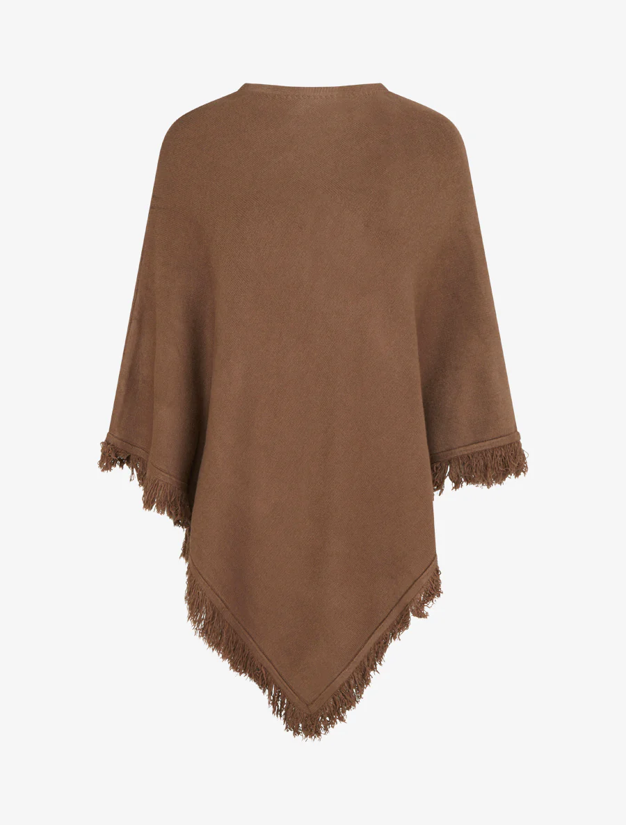 Poncho en maille à franges - Marron