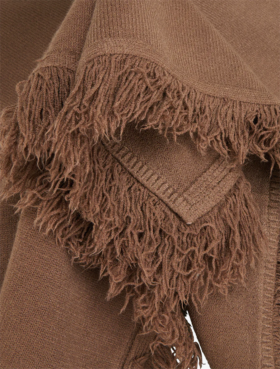 Poncho en maille à franges - Marron - Image 3