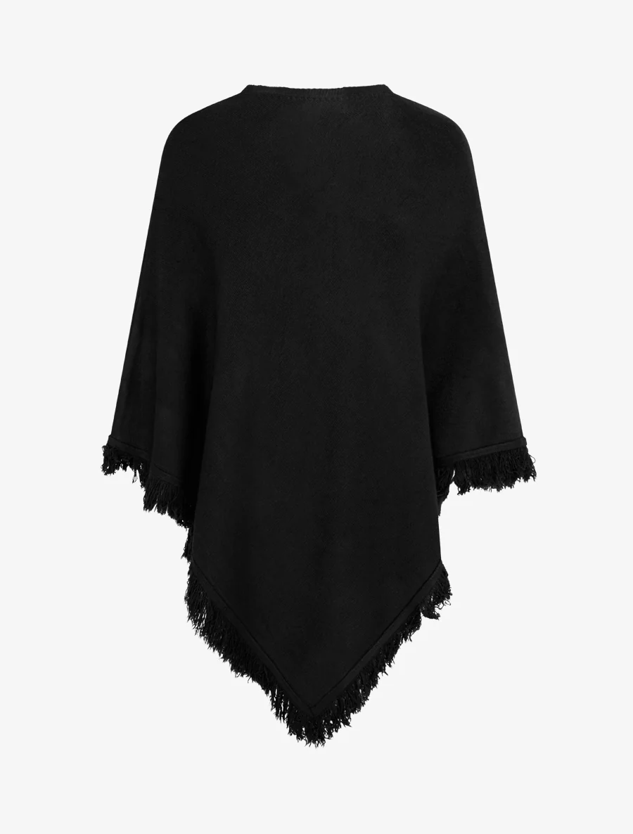 Poncho en maille à franges - Noir