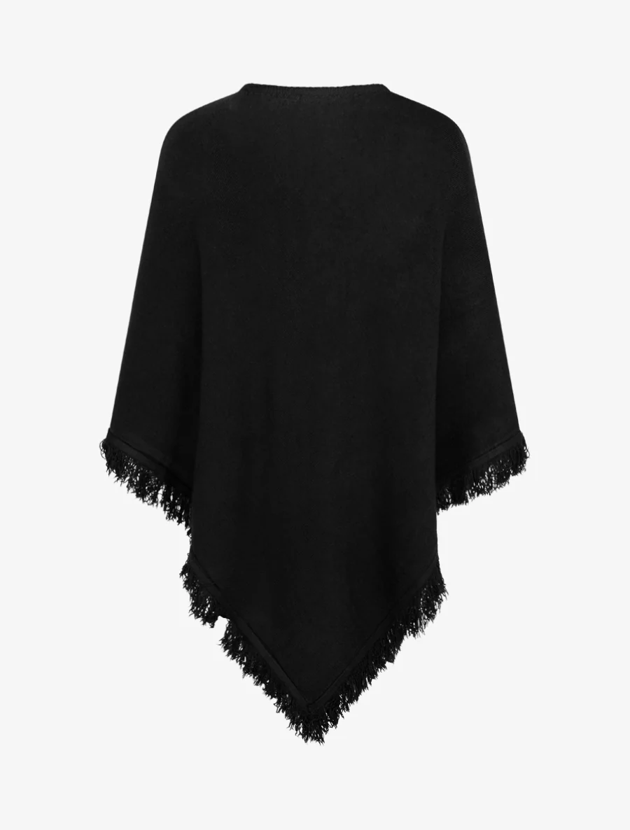 Poncho en maille à franges - Noir - Image 2