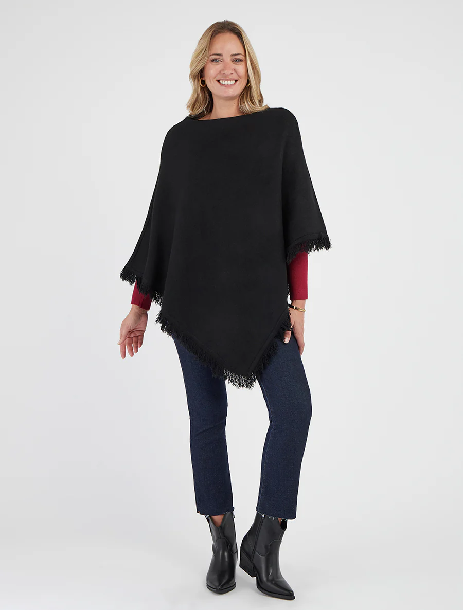 Poncho en maille à franges - Noir - Image 4