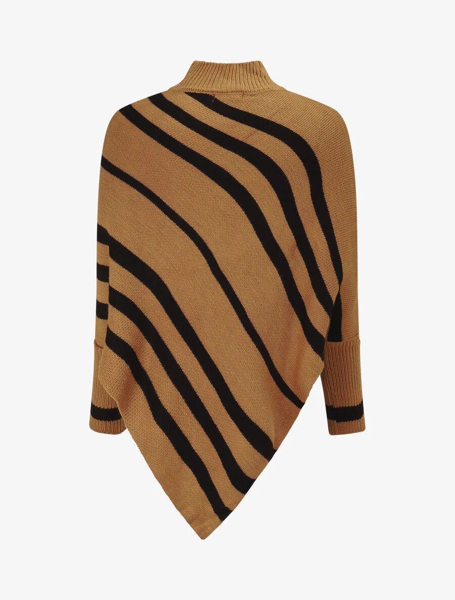 Poncho en maille rayé - Camel - Image 2