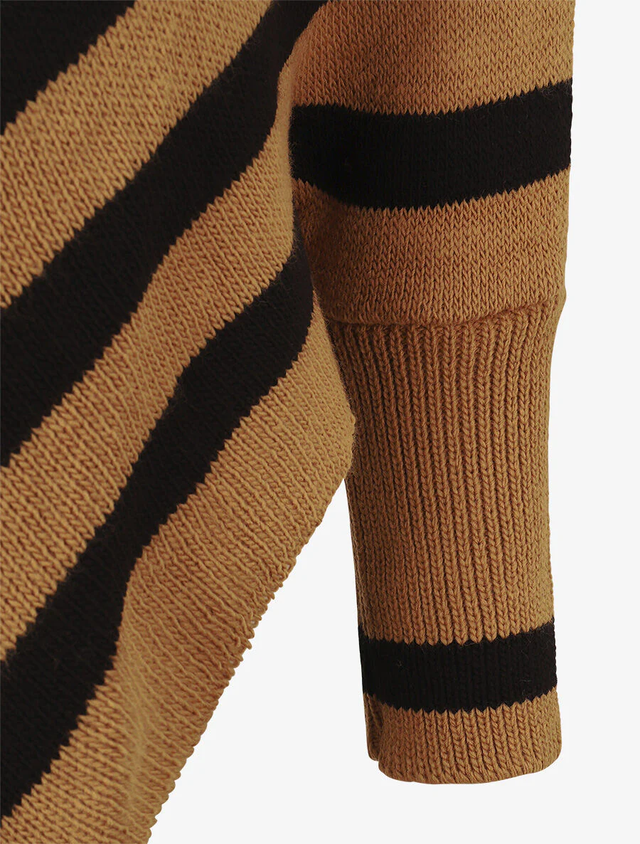 Poncho en maille rayé - Camel - Image 3