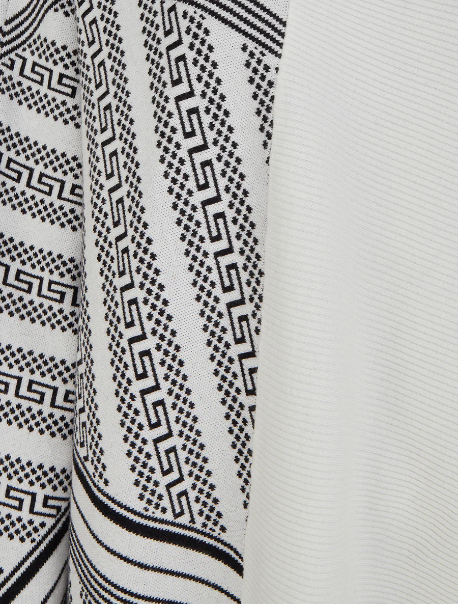 Poncho imprimé graphique à col mantant - Blanc - Image 3