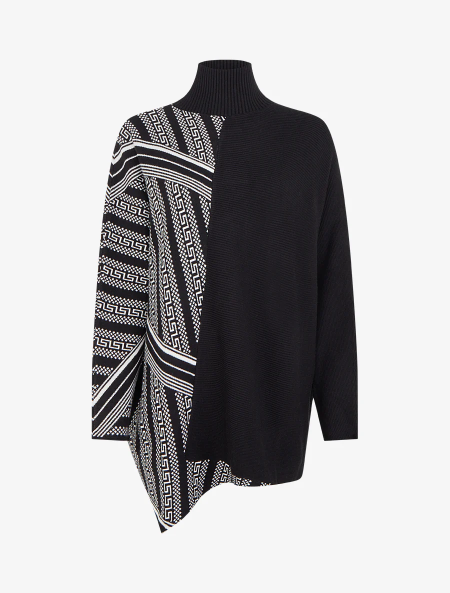 Poncho imprimé graphique à col mantant - Noir