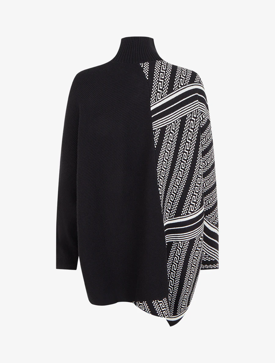 Poncho imprimé graphique à col mantant - Noir - Image 2