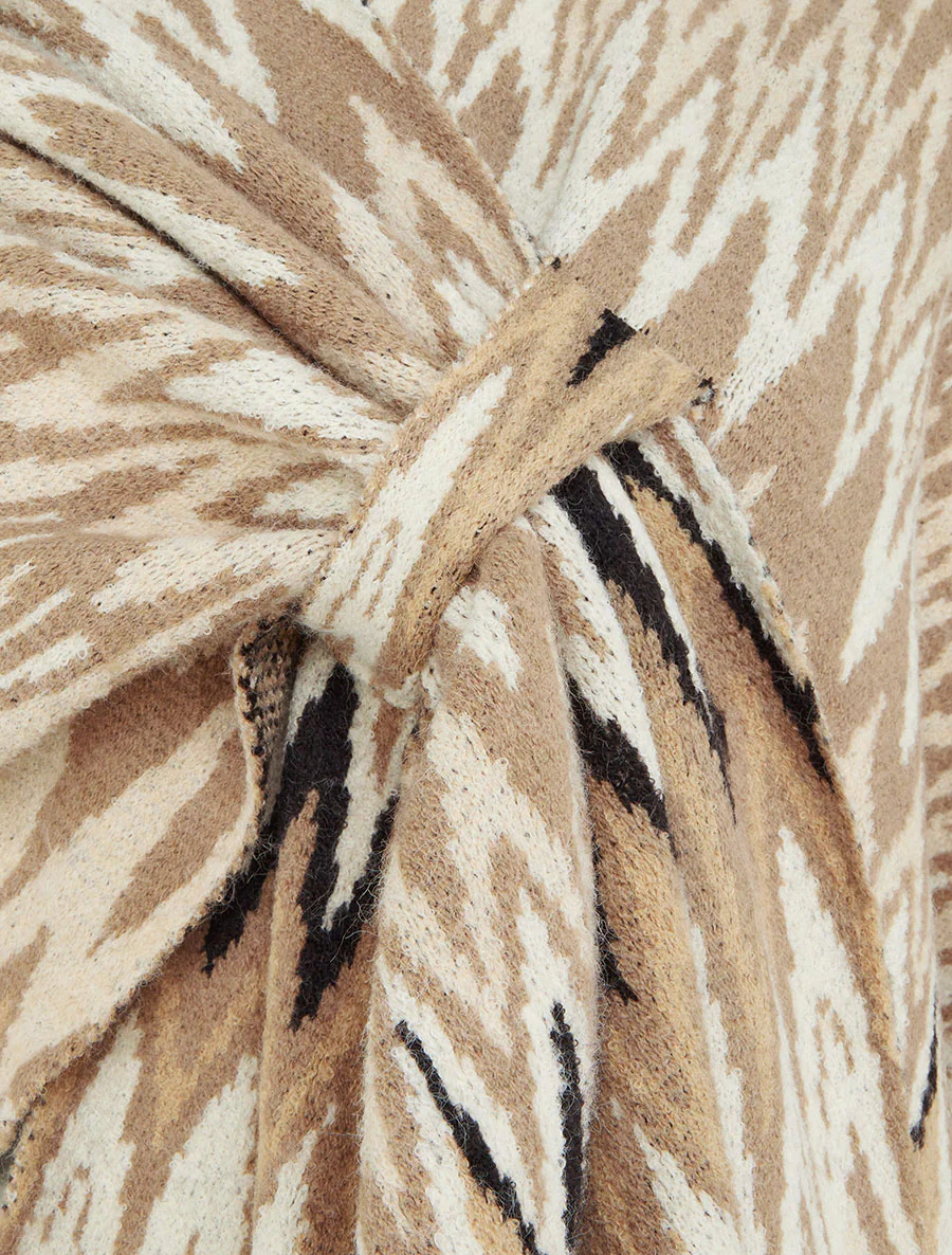 Poncho imprimé graphique à franges - Camel - Image 3