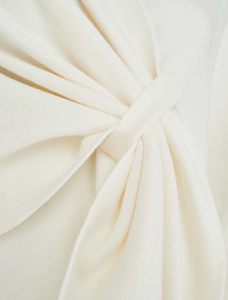 Poncho long uni à franges - Écru - Image 3