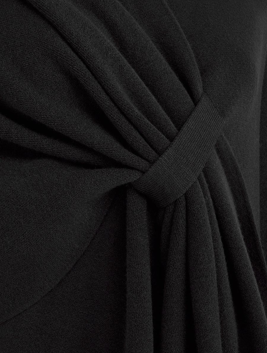 Poncho long uni à franges - Noir - Image 3