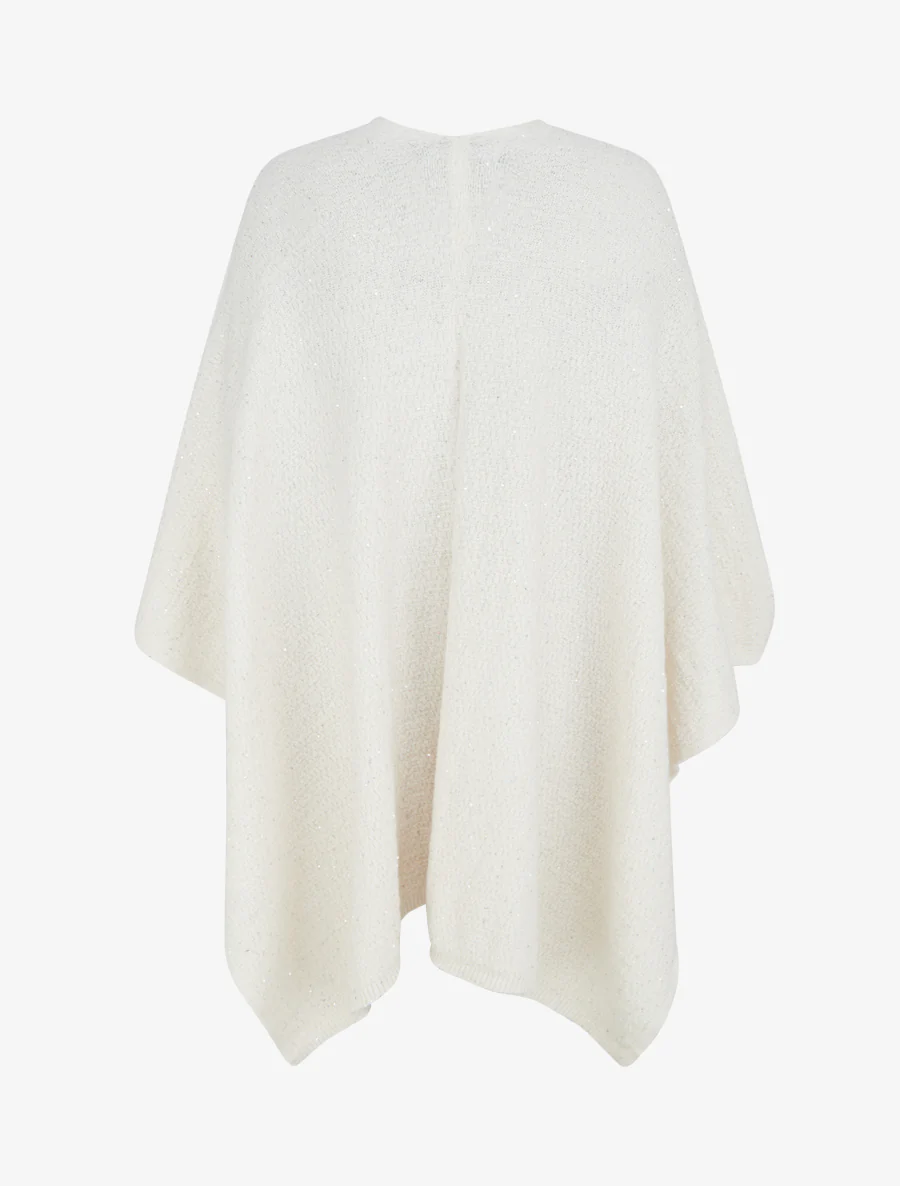 Poncho long uni à sequins - Blanc - Image 2