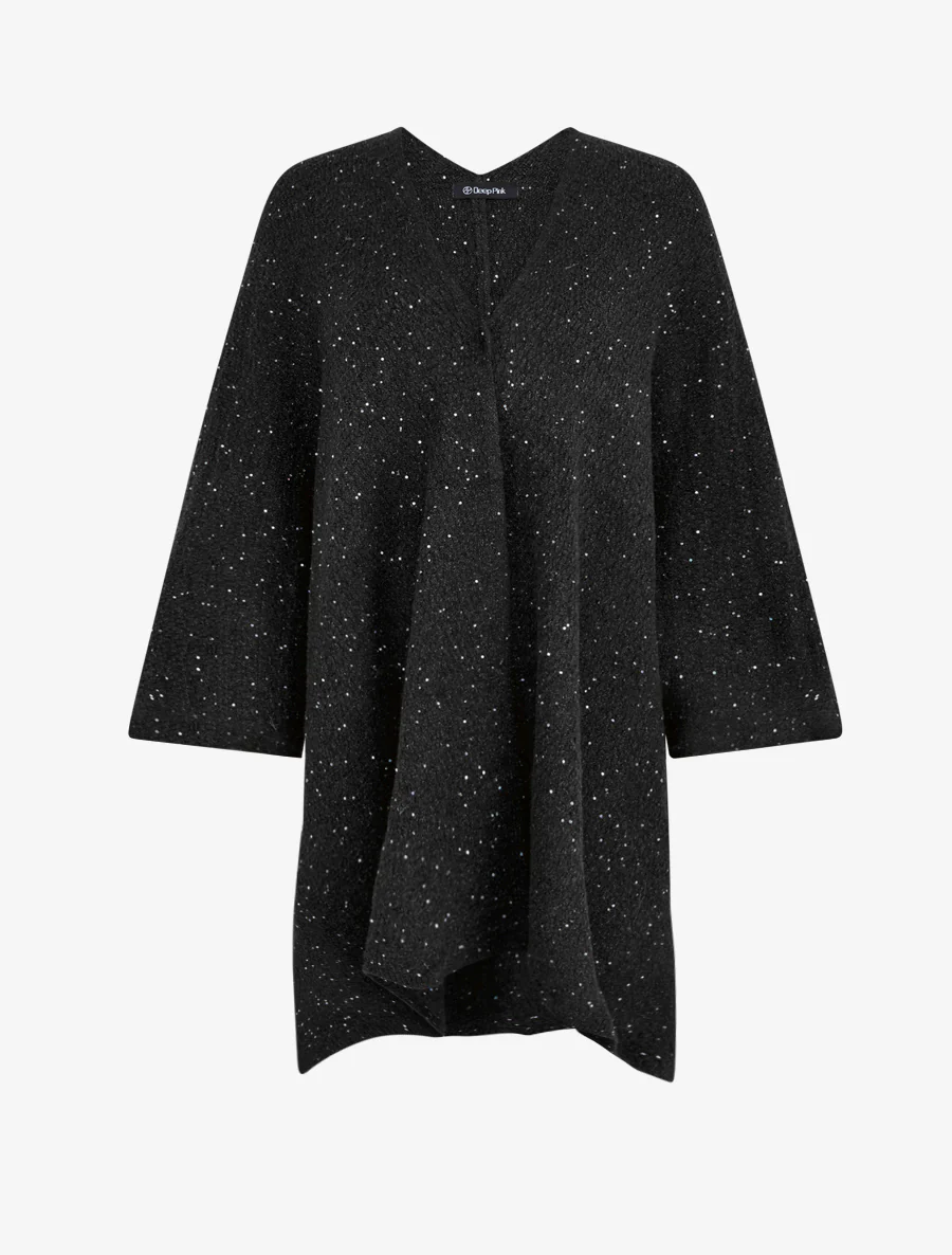 Poncho long uni à sequins - Noir