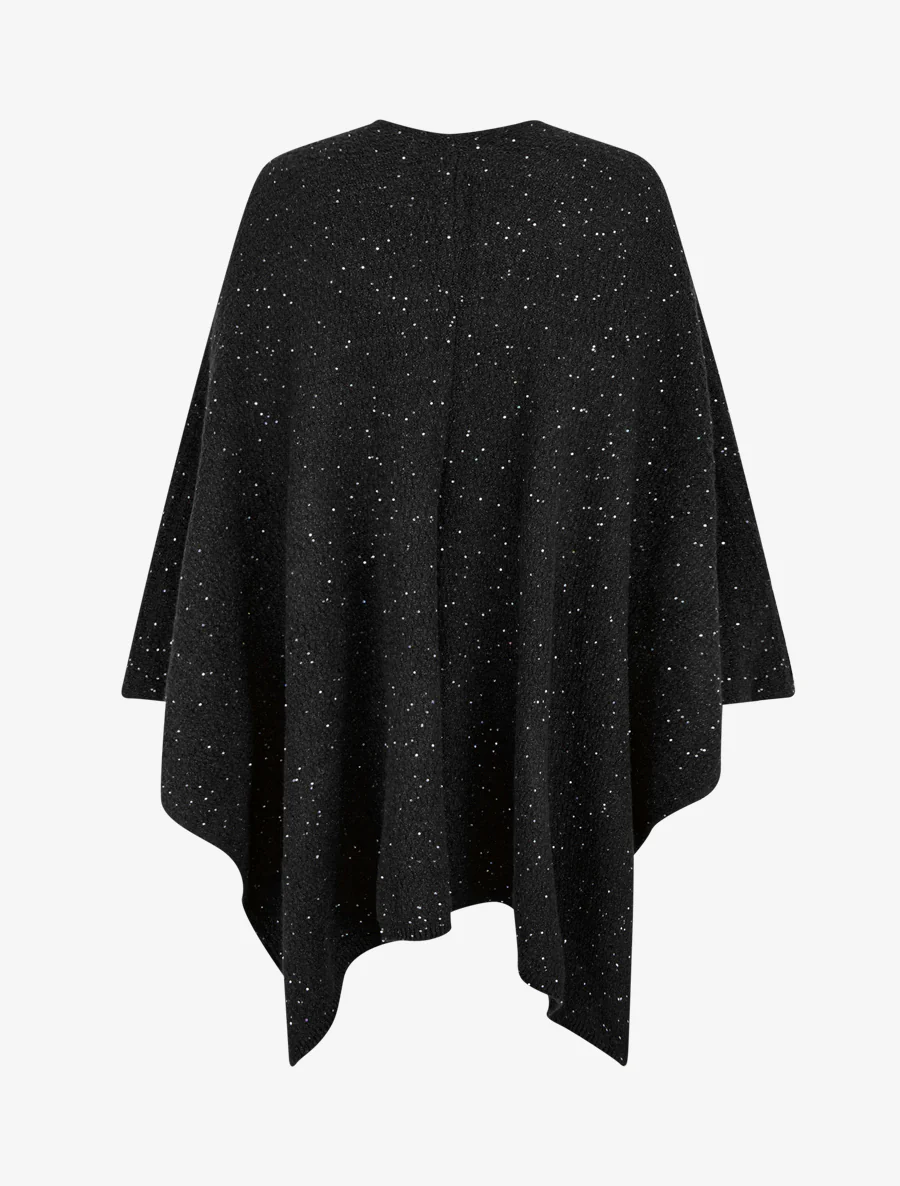 Poncho long uni à sequins - Noir - Image 2