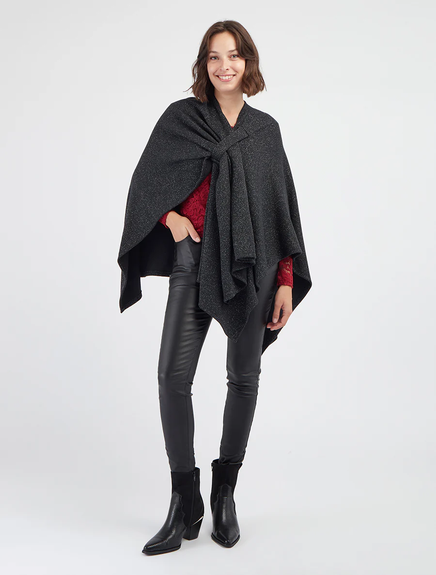 Poncho uni irisé à nouer - Noir - Image 4