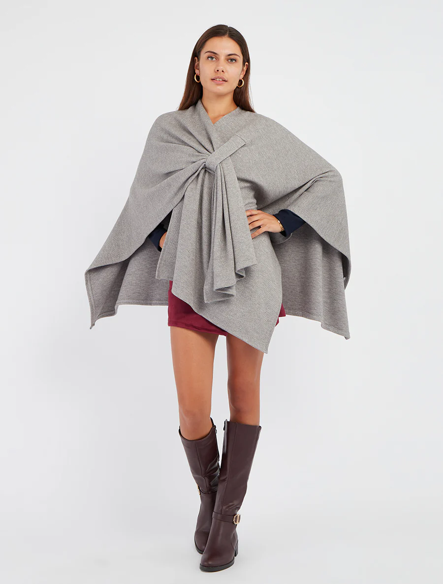 Poncho uni irisé à nouer - Gris - Image 4